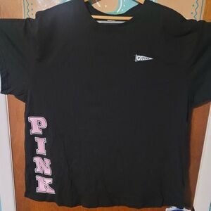 PINK Victoria's Secret Black and Pink Short Sleeve Tee